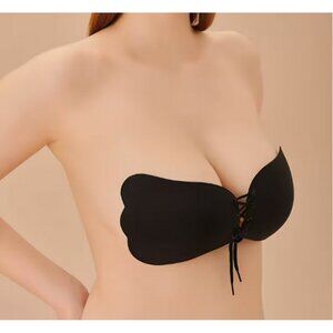 Black Push up Bra Self Adhesive Reusable Sticky Strapless cleavage enhancing